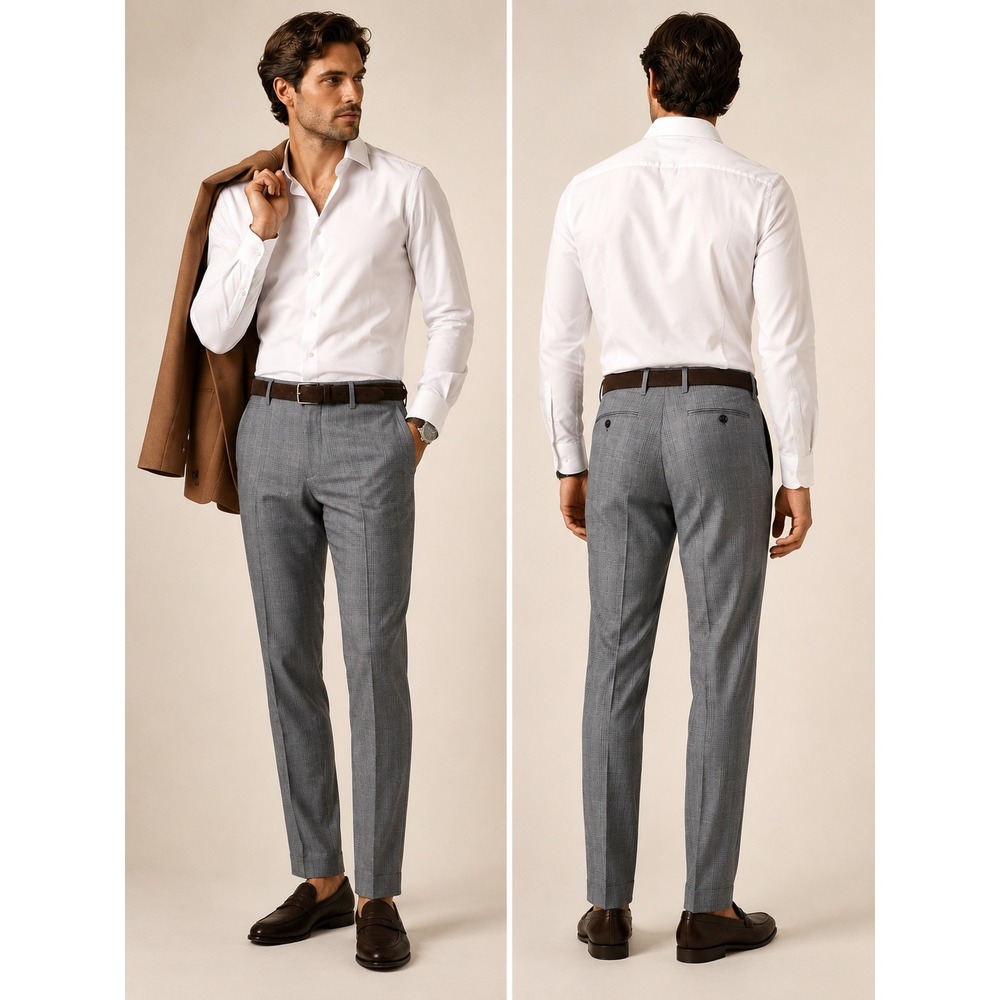 Banana Republic Marzotto Wool Dress Pants Slim‎ Fit Glen Plaid Gray 33x34